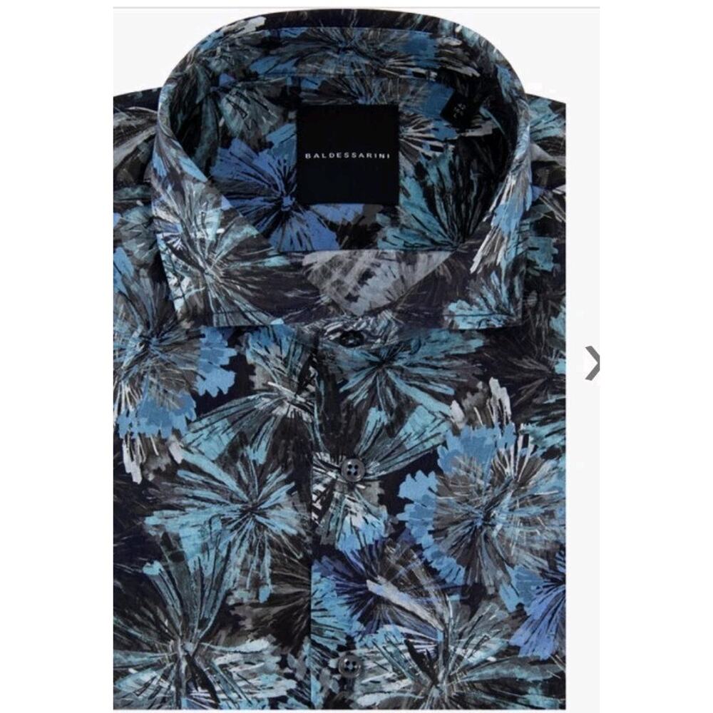 Baldessarini Henry Blue Floral Pattern Sport Shirt Long Sleeve Cotton M 40